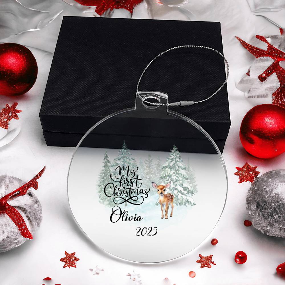Baby's 1st Christmas Woodland Deer Acrylic Ornament