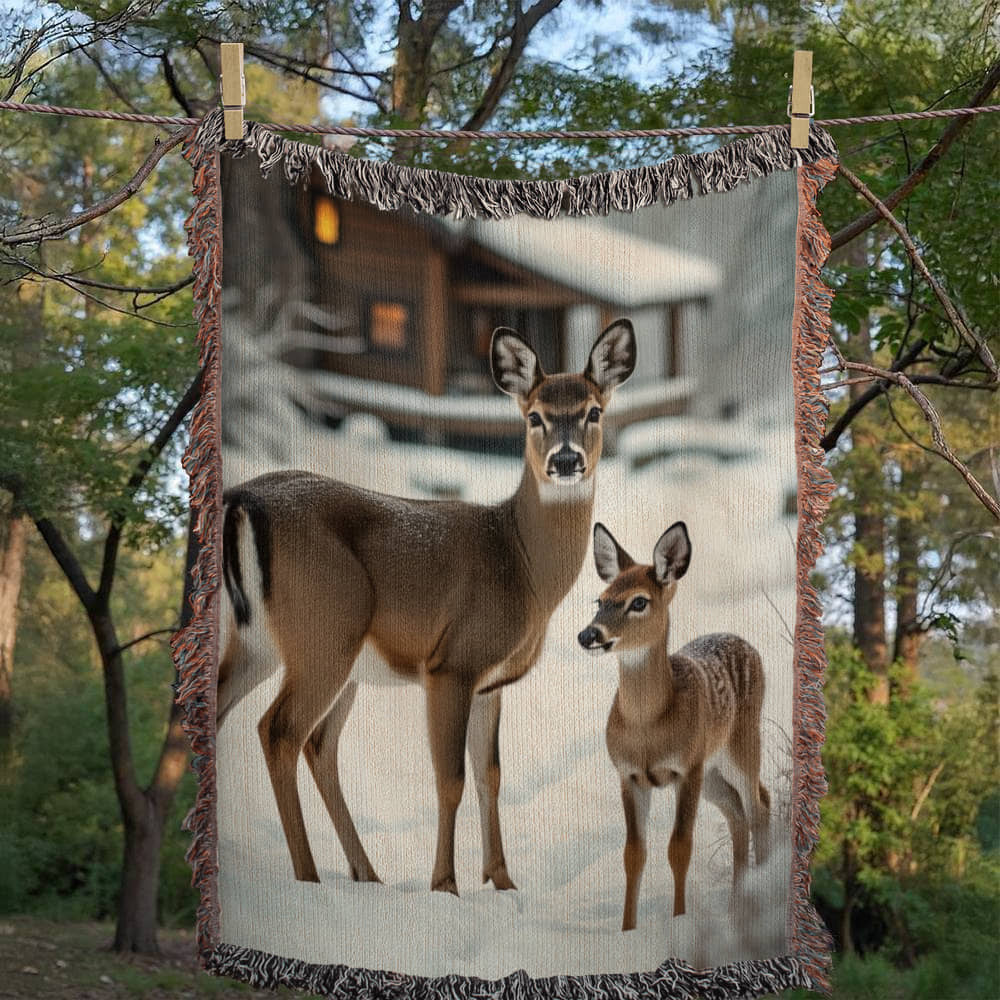 Deer and Fawn Woven Blanket