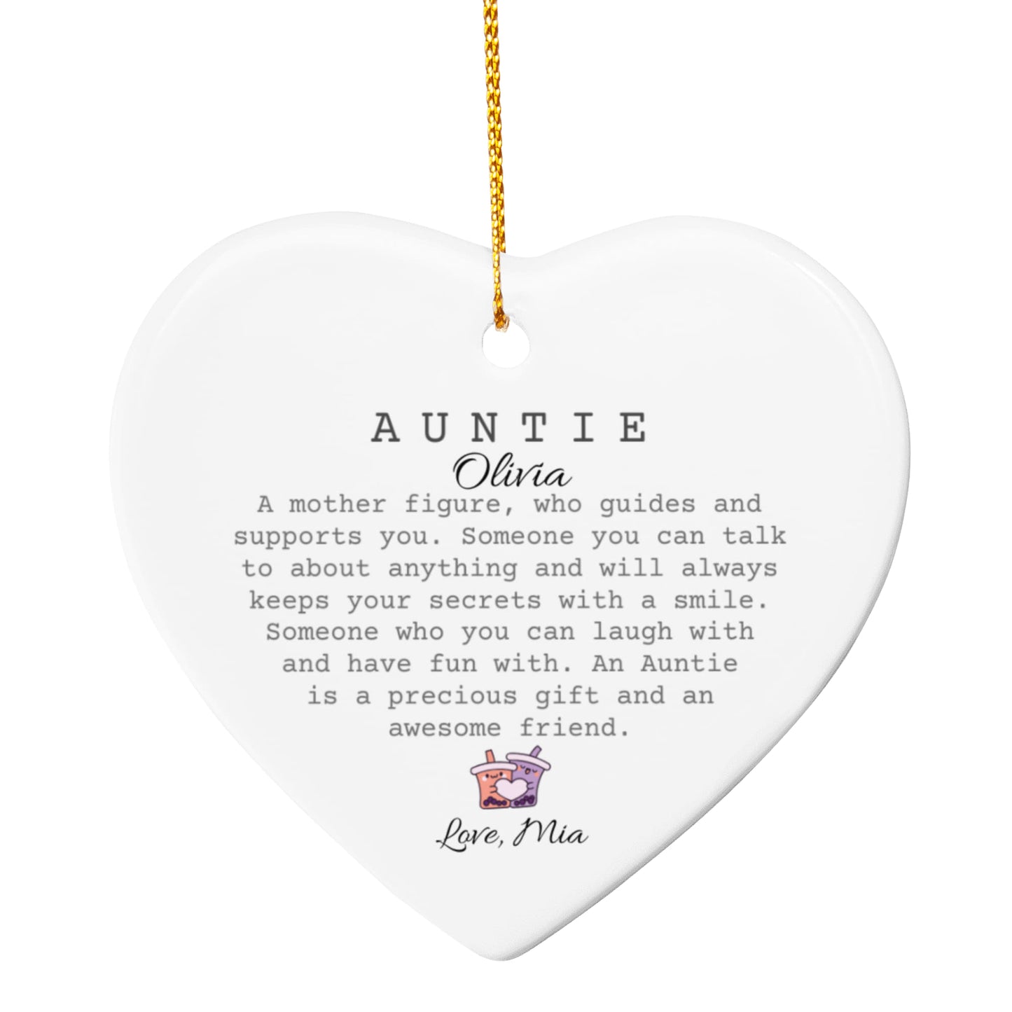 Auntie Ceramic Heart Ornament