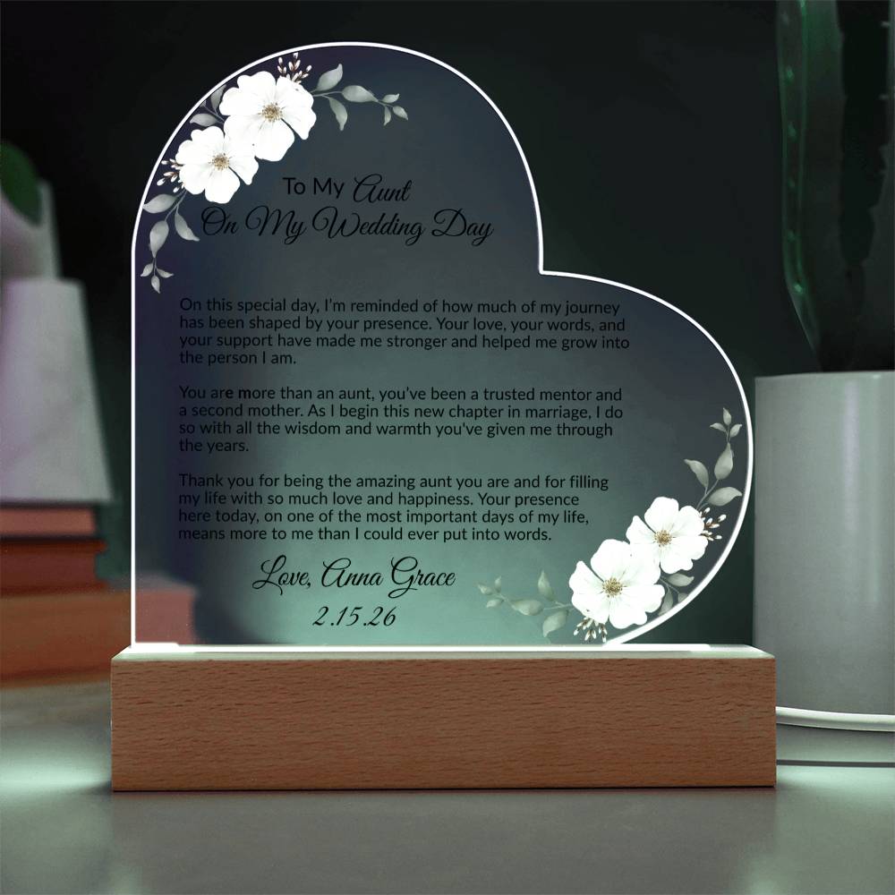 To My Aunt on My Wedding Day Acrylic Heart Plaque