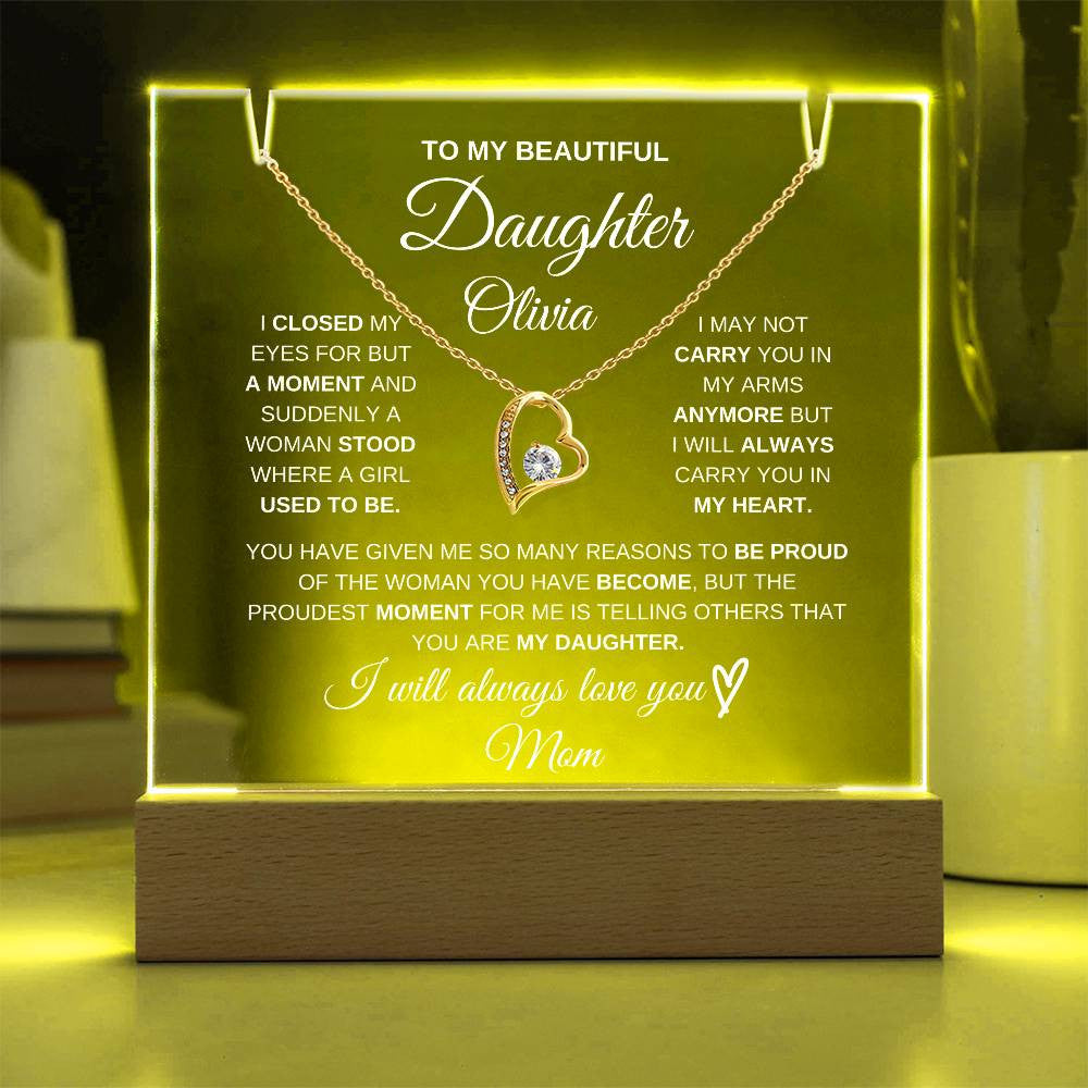 Daughter Heart Necklace & Lighted Jewelry Holder Plaque