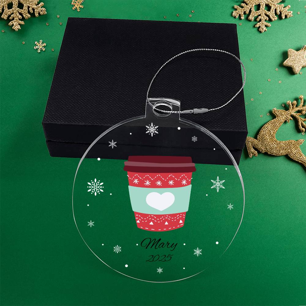 Coffee Cup Christmas Ornament Acrylic Ornament Plaque
