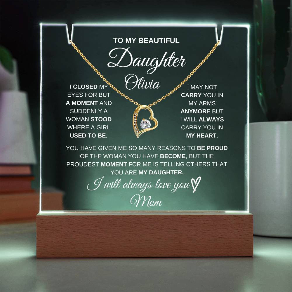 Daughter Heart Necklace & Lighted Jewelry Holder Plaque