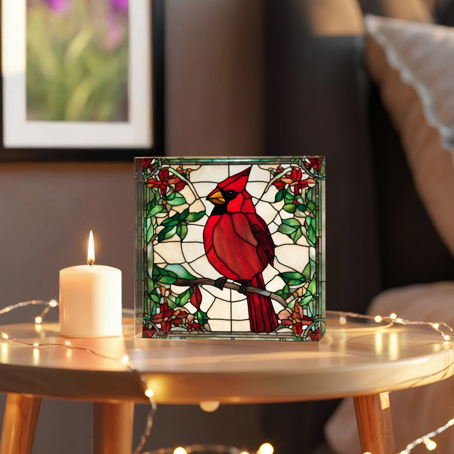 Cardinal Bird Printed Acrylic Block Home Desk Decor