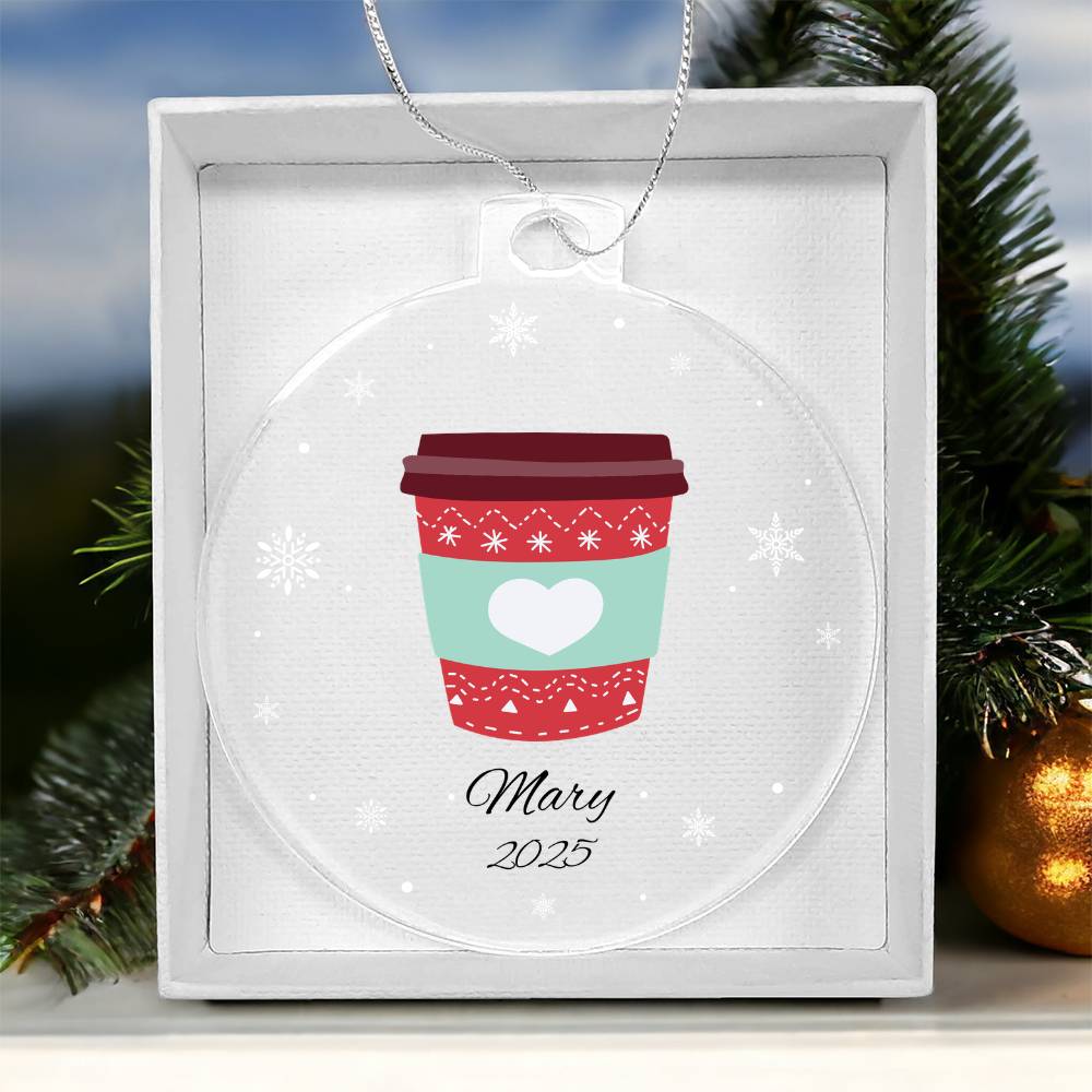 Coffee Cup Christmas Ornament Acrylic Ornament Plaque