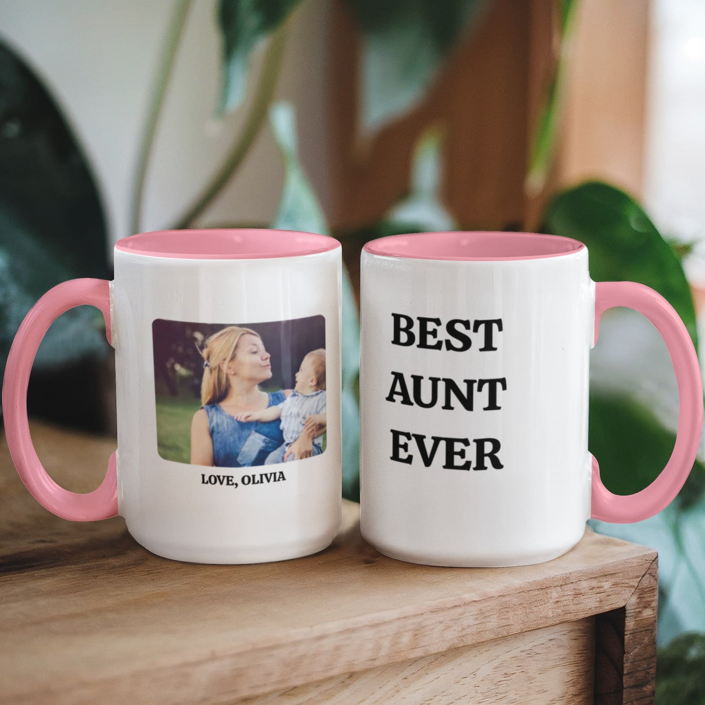 Best Aunt Ever Mug, Personalized Photo Mug, Custom Coffee Cup, Aunt Gift Idea, Color Accent Ceramic Mug, Two Tone Cup, 11oz 15oz