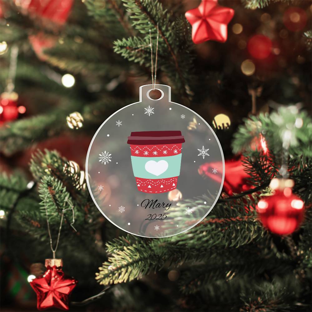 Coffee Cup Christmas Ornament Acrylic Ornament Plaque