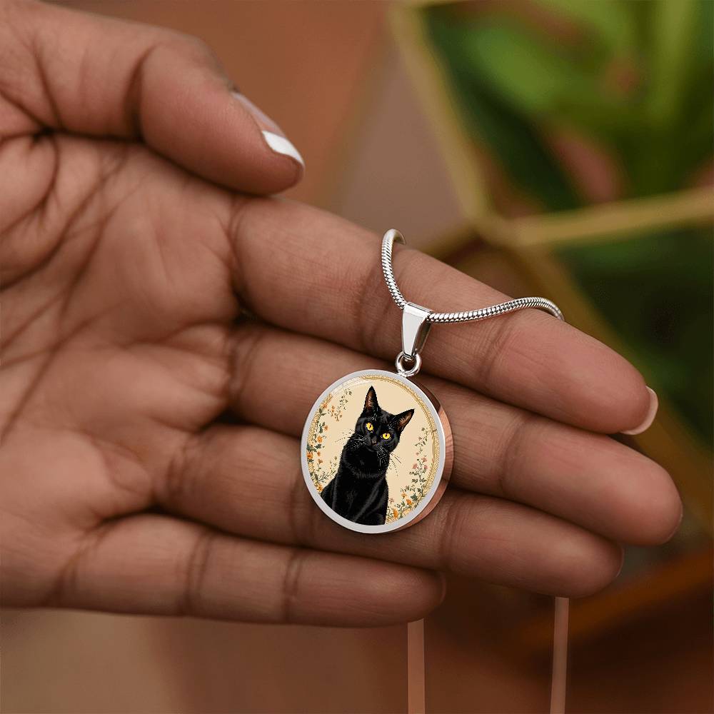 Personalized Black Cat Pendant Necklace