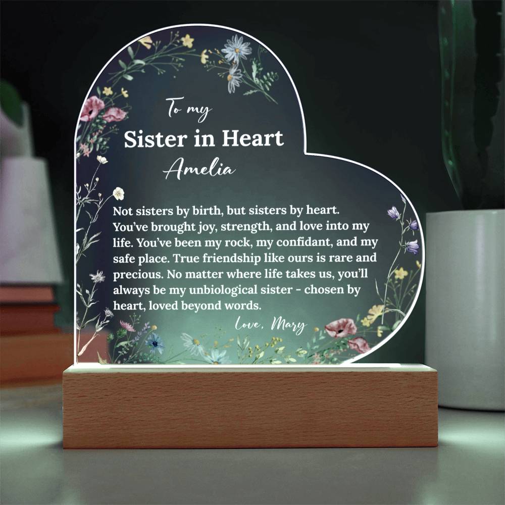 Sister in Heart Acrylic Heart Plaque
