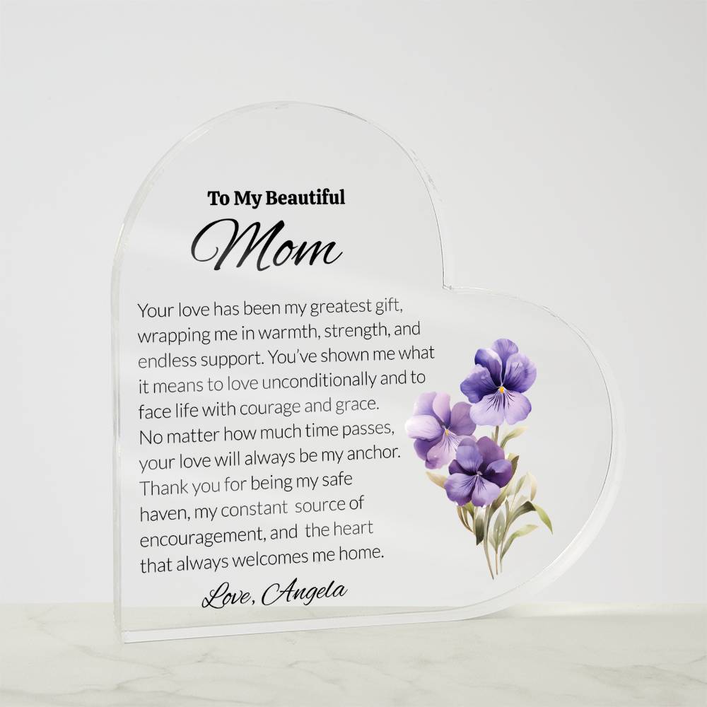 Mom Acrylic Heart Plaque with Personalized Birthflower