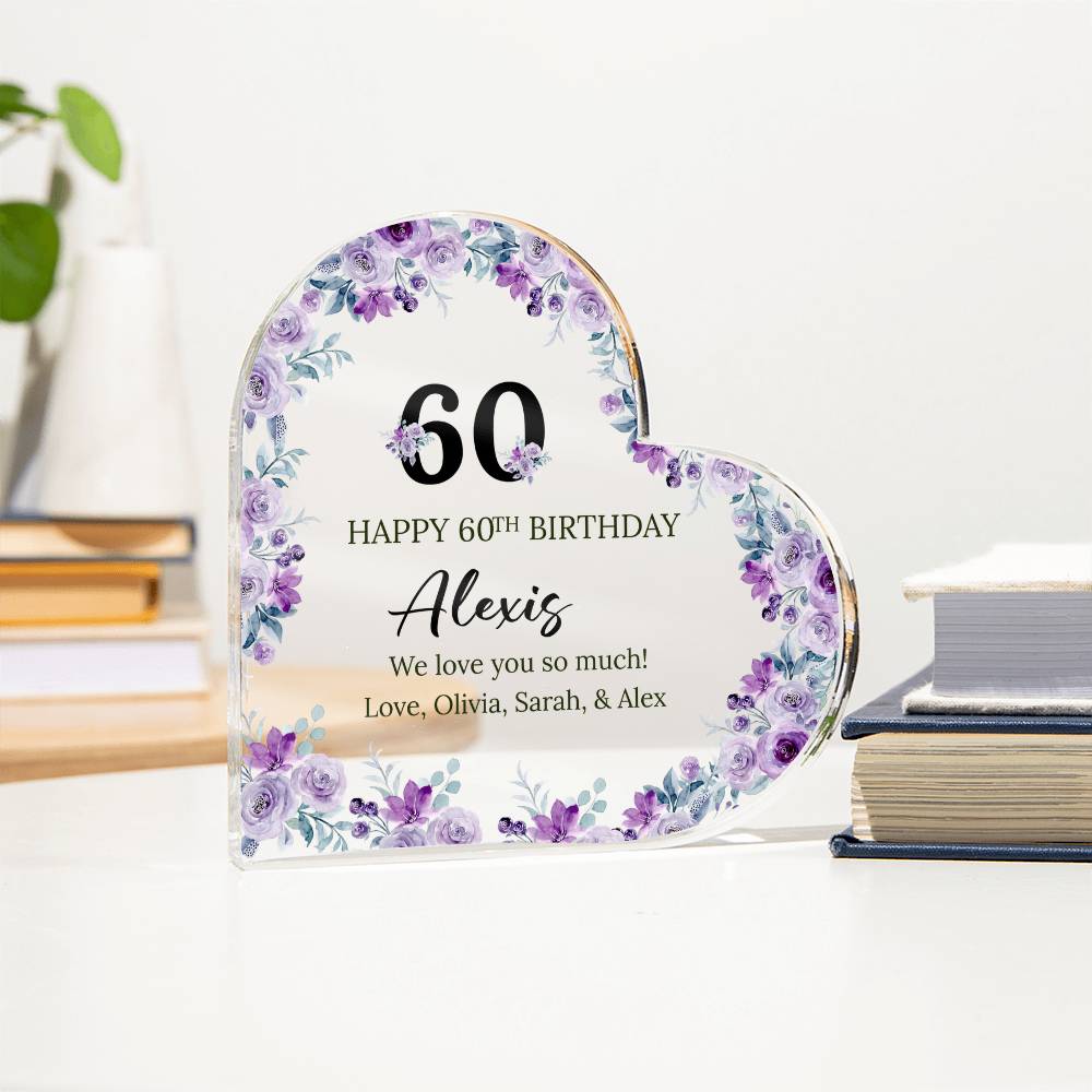 60th Birthday Acrylic Heart Plaque