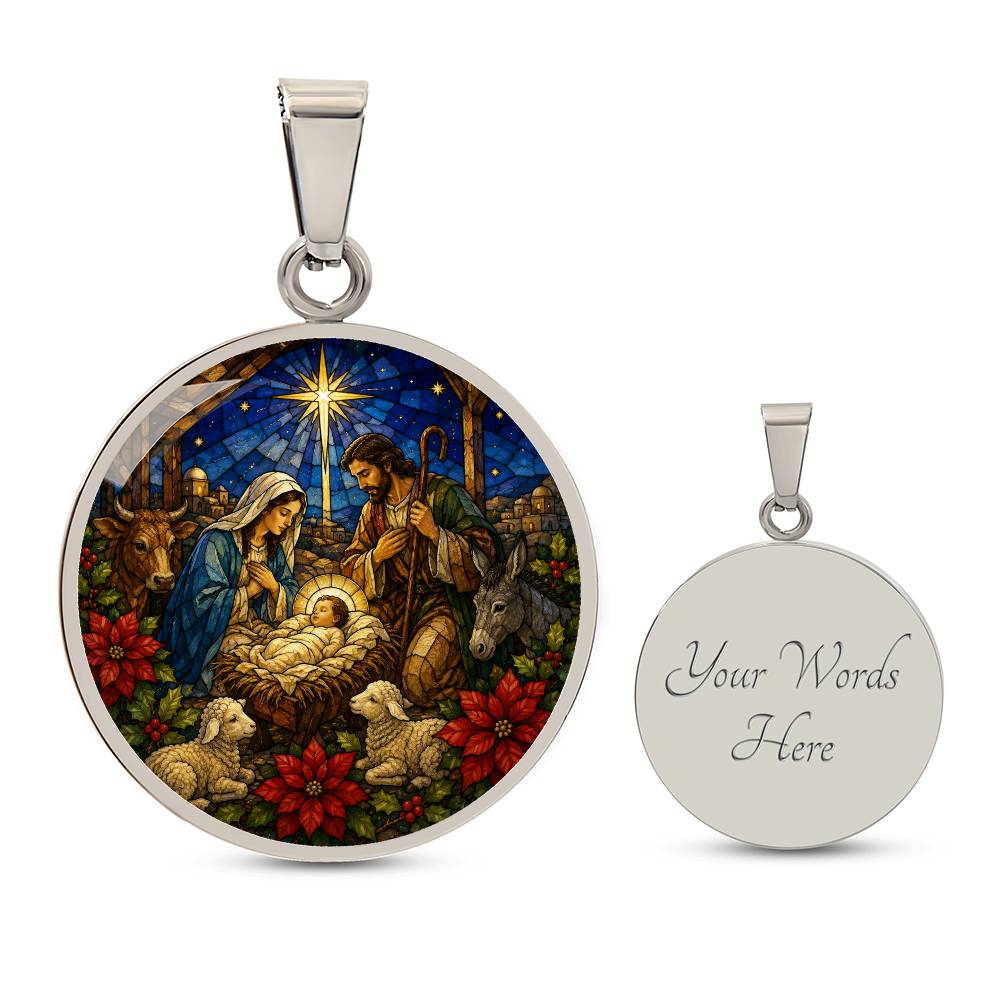 Nativity Scene Necklace, Religious Jewelry Gift, Personalized Christmas Pendant
