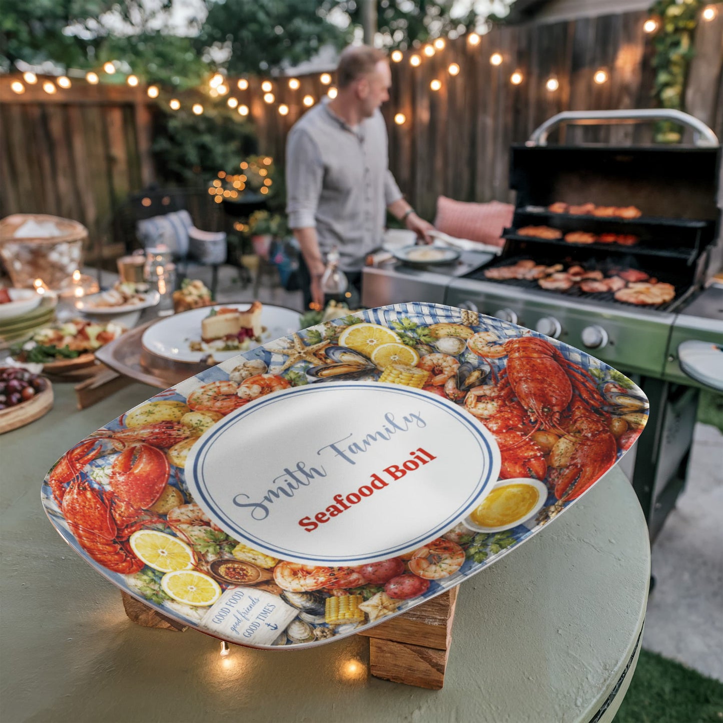 Personalized Seafood Boil Platter, Lobster Crayfish Family Gathering Serving Dish, Coastal Theme Gift, Nautical Kitchen Decor