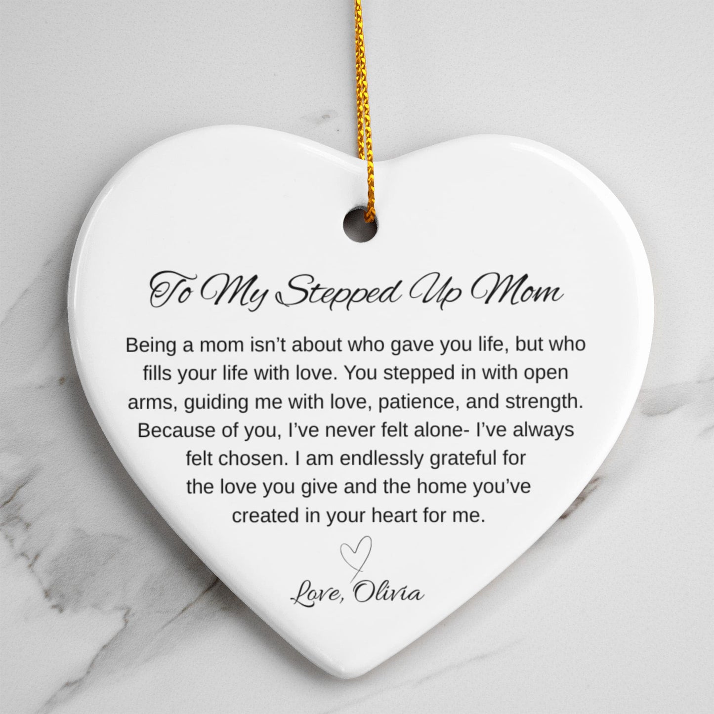 To My Stepped Up Mom Ceramic Heart Ornament