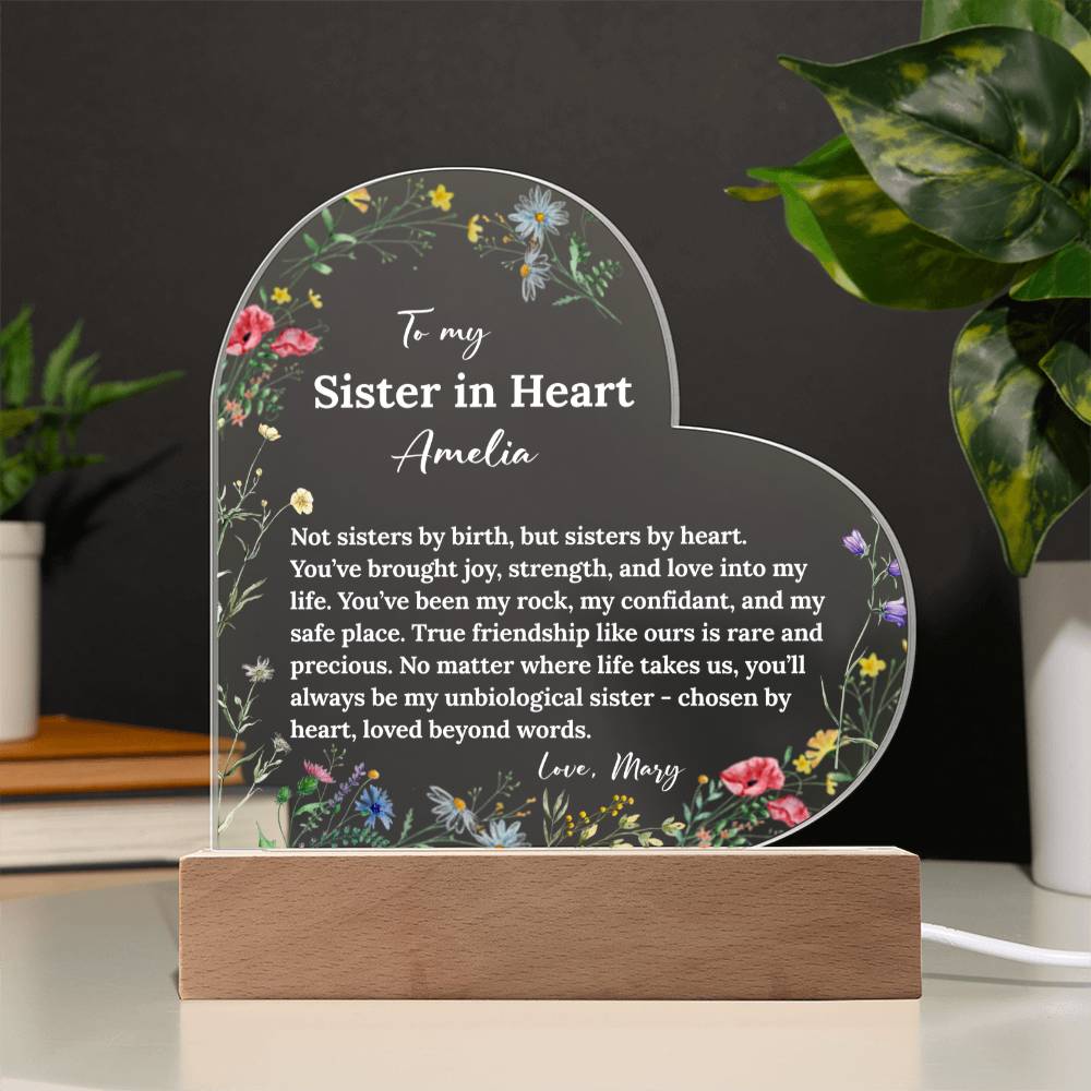 Sister in Heart Acrylic Heart Plaque