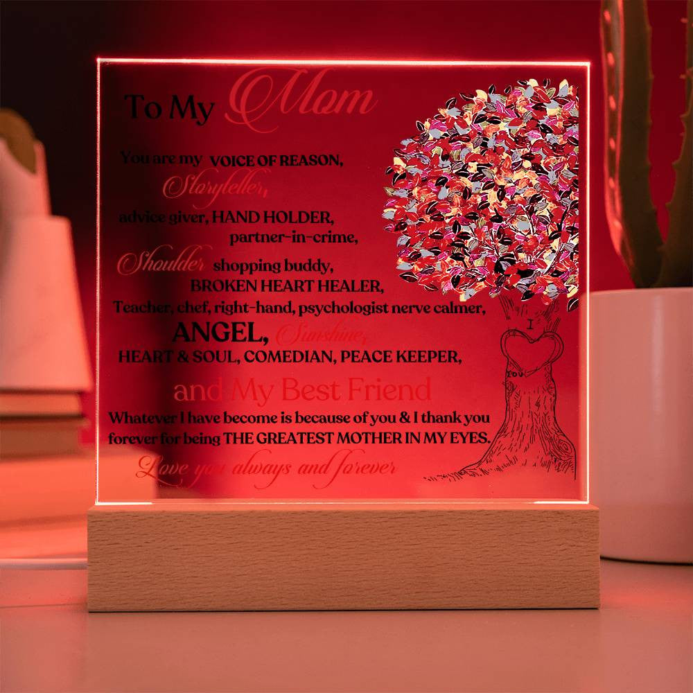 To My Mom LED Acrylic Heart Plaque