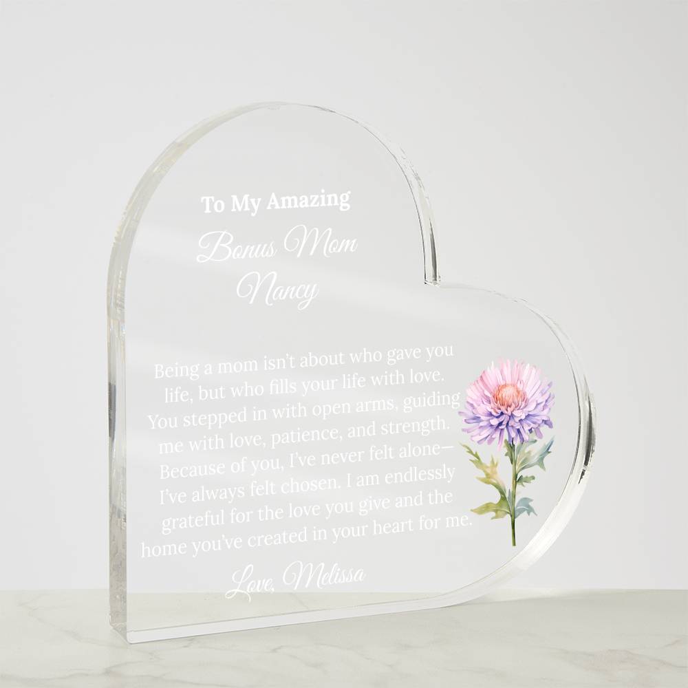Personalized Bonus Mom Heart Plaque