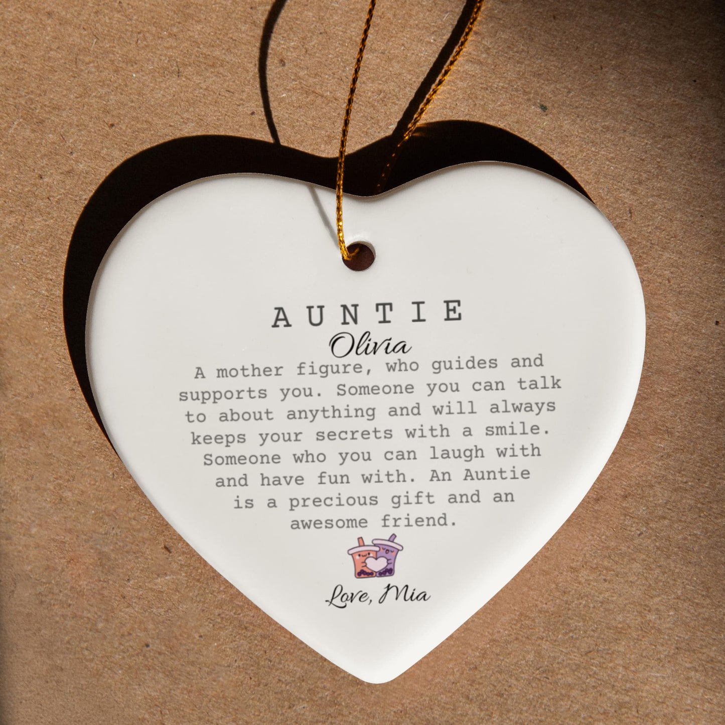 Auntie Ceramic Heart Ornament