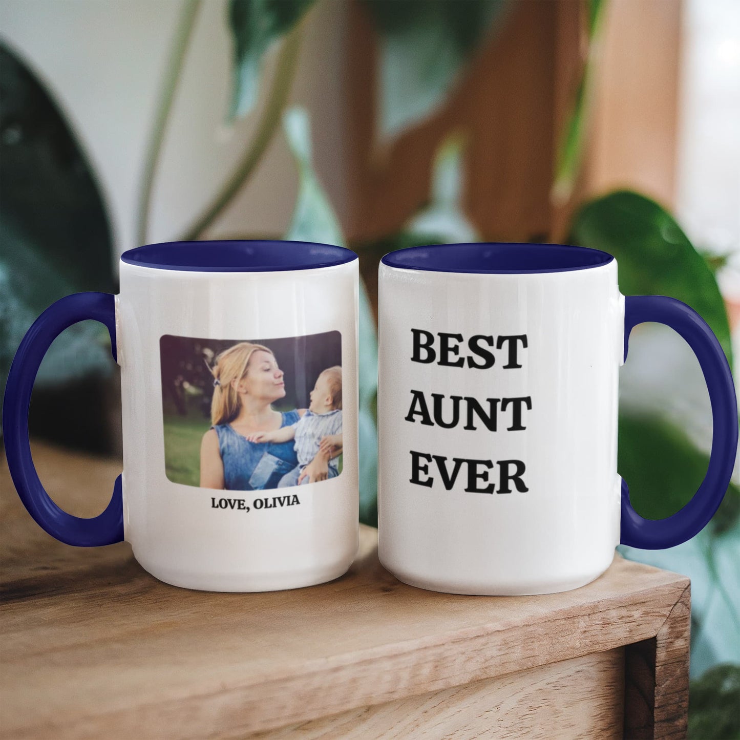 Best Aunt Ever Mug, Personalized Photo Mug, Custom Coffee Cup, Aunt Gift Idea, Color Accent Ceramic Mug, Two Tone Cup, 11oz 15oz