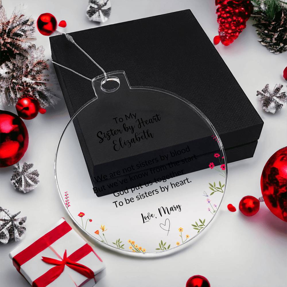 Sisters By Heart Acrylic Christmas Ornament