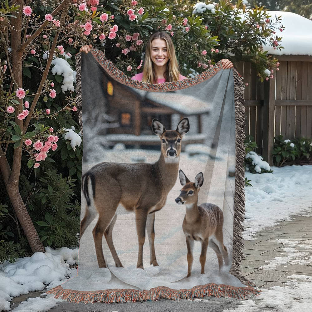 Deer and Fawn Woven Blanket