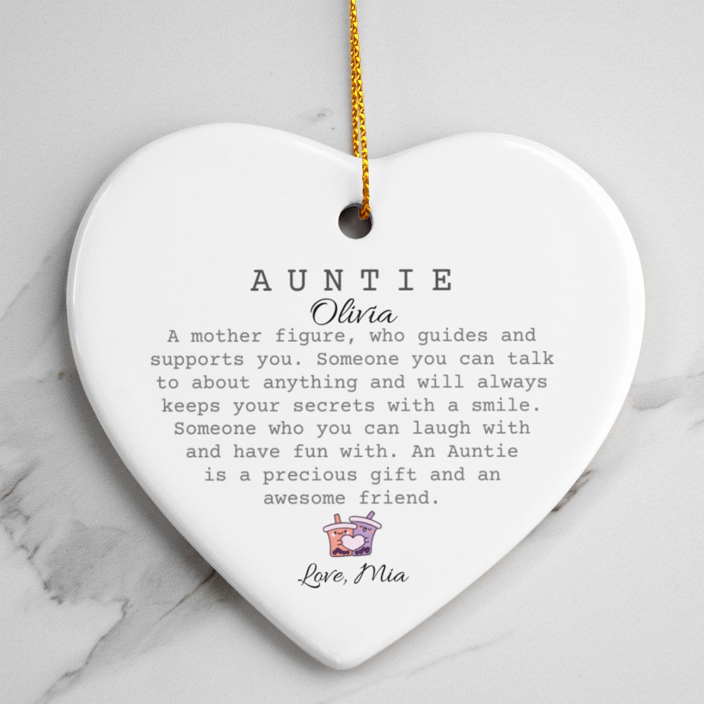 Auntie Ceramic Heart Ornament