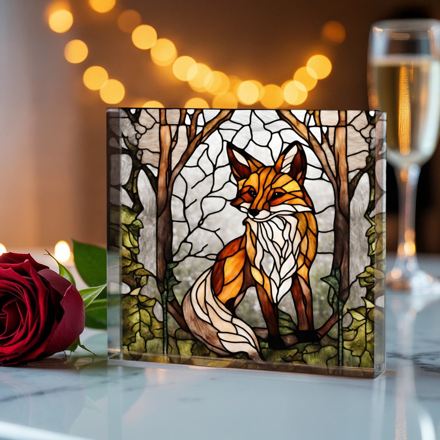 Fox Stained Glass Style Acrylic Decor