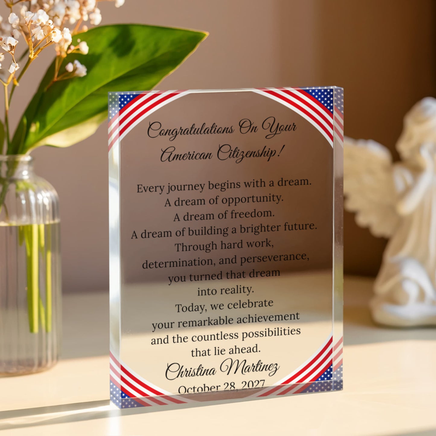 Naturalized United States Citizen Congratulations Plaque