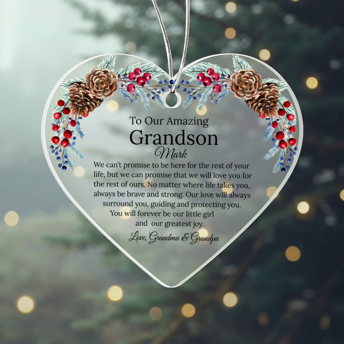 Grandson Acrylic Heart Ornament