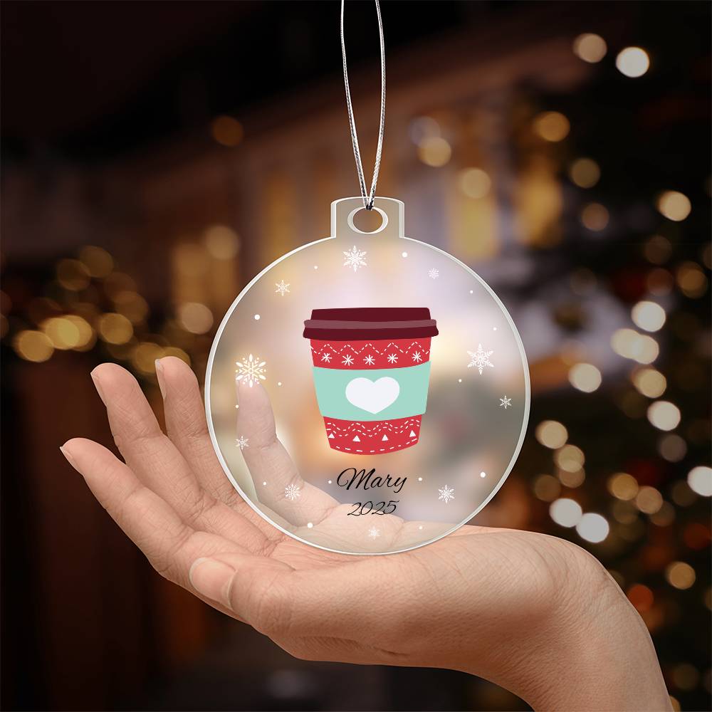 Coffee Cup Christmas Ornament Acrylic Ornament Plaque