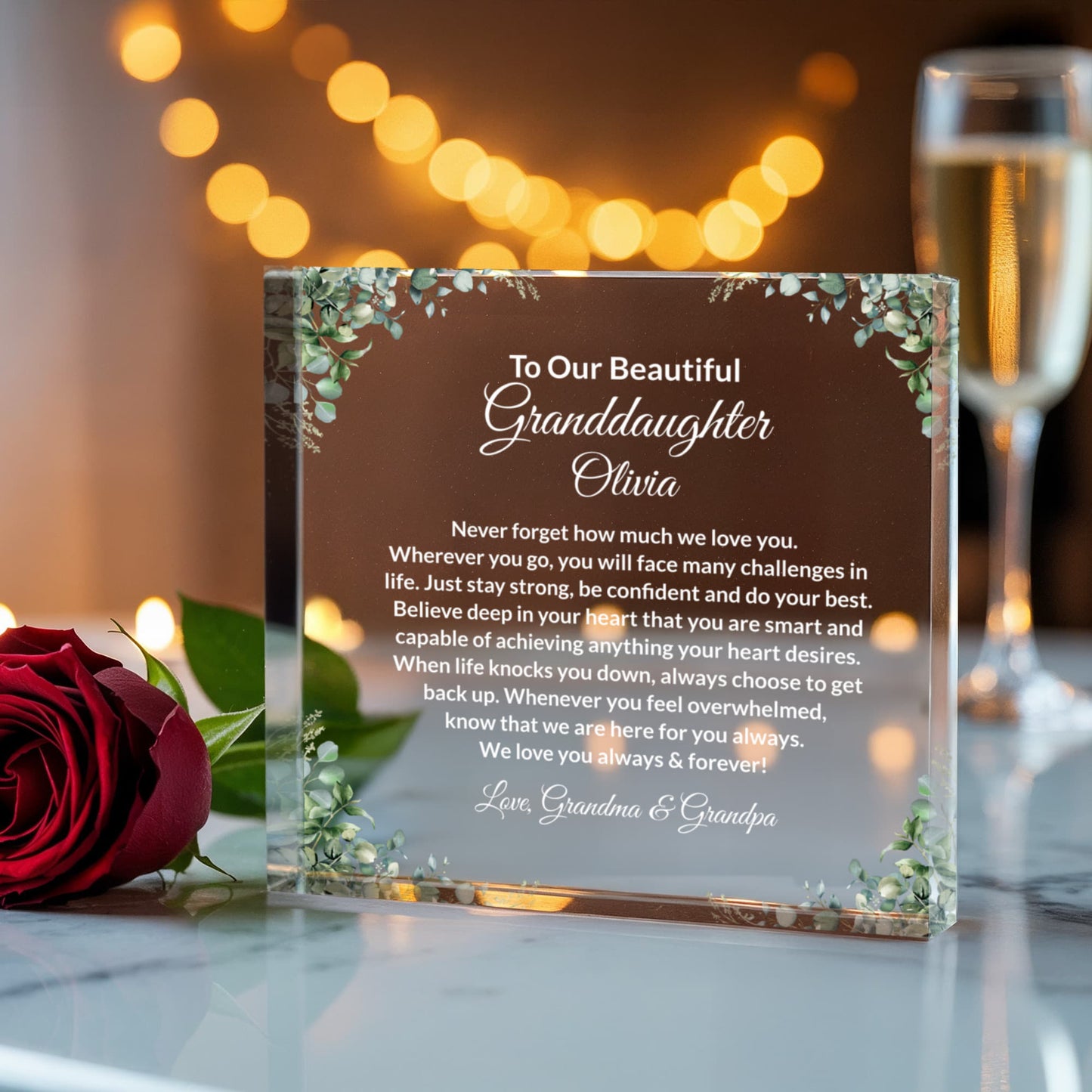 To Our Granddaughter Personalized Floral Acrylic Plaque