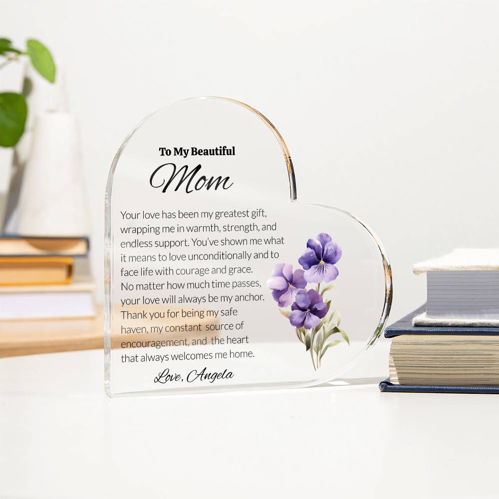Mom Acrylic Heart Plaque with Personalized Birthflower