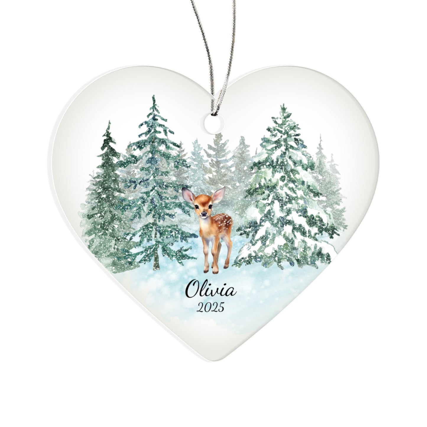 Woodland Deer Acrylic Heart Ornament