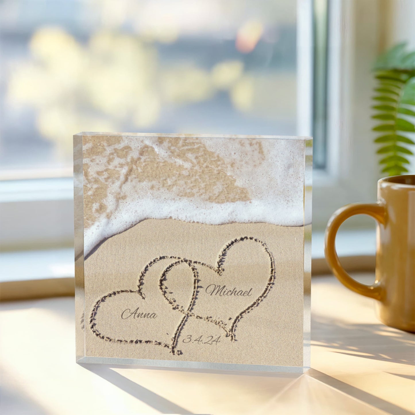 Names In The Sand Romantic Beach Print Acrylic Block For Couple