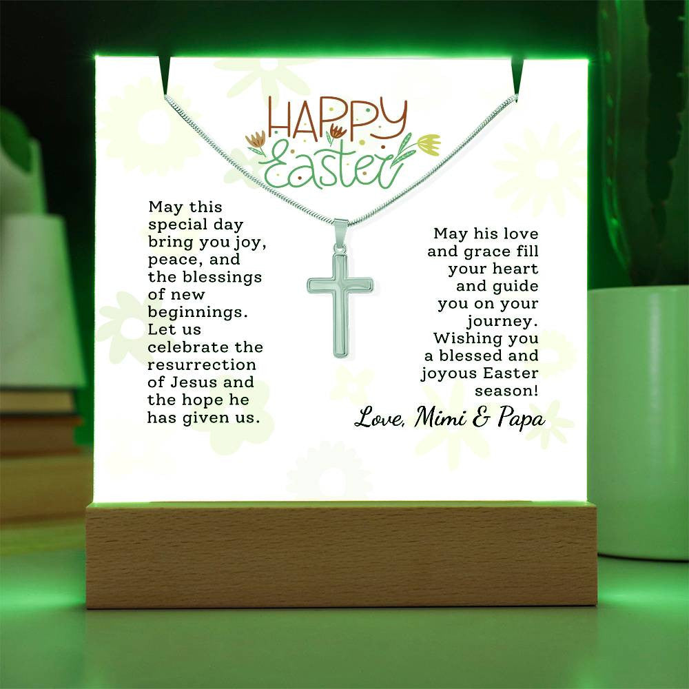 Easter Gift Cross Necklace with Lighted Acrylic Sign