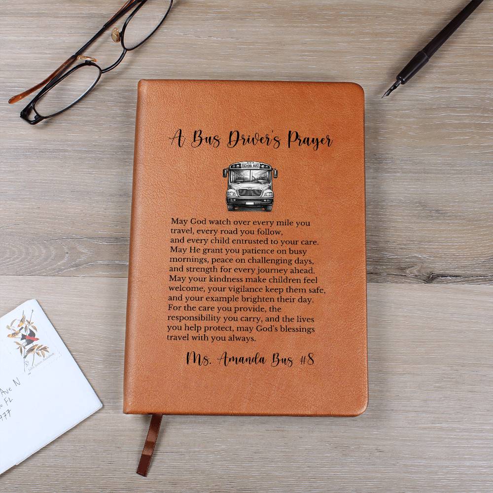 Bus Driver Prayer Journal Gift, Personalized Leather Notebook, School Bus Driver Keepsake