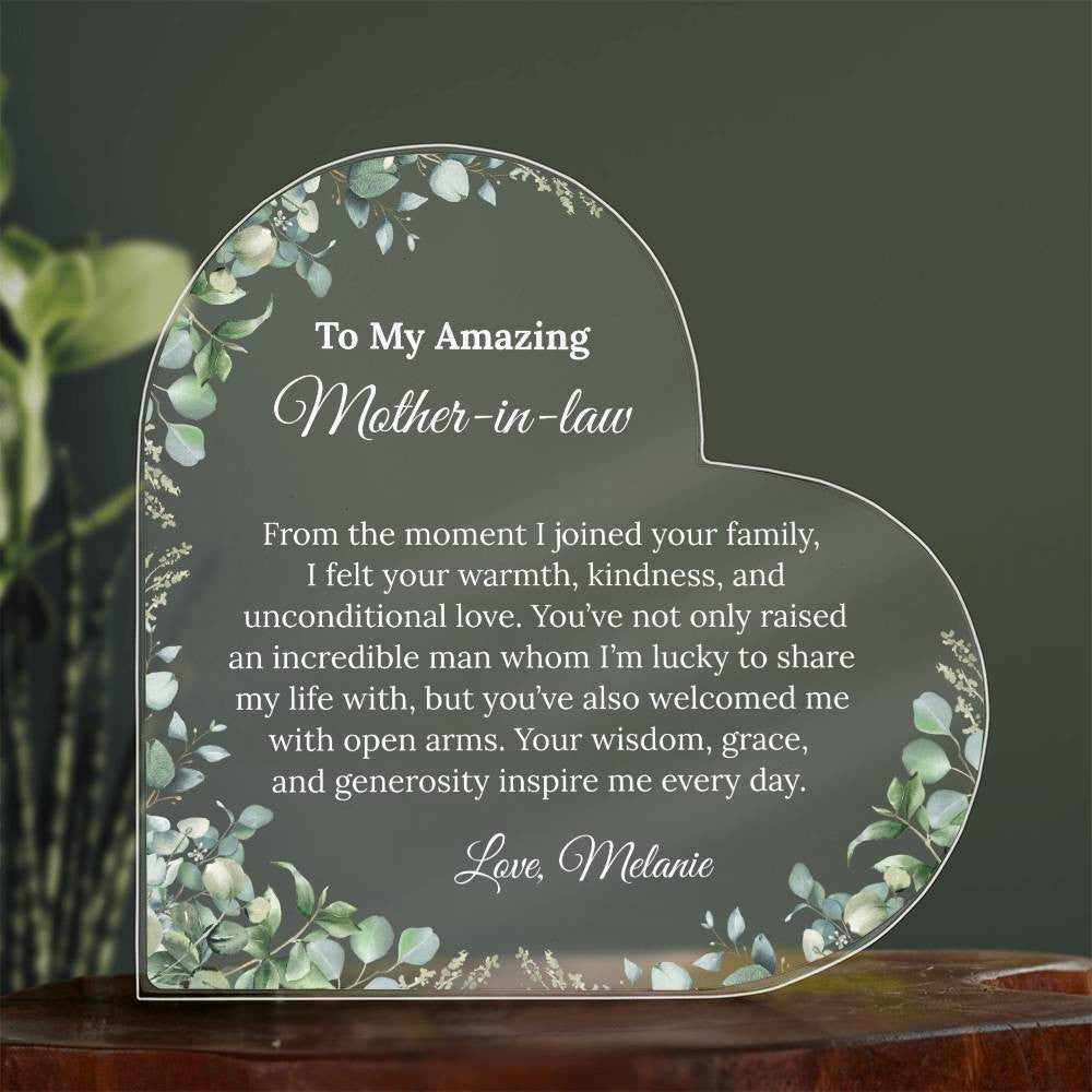 Personalized Mother in Law Heart Plaque