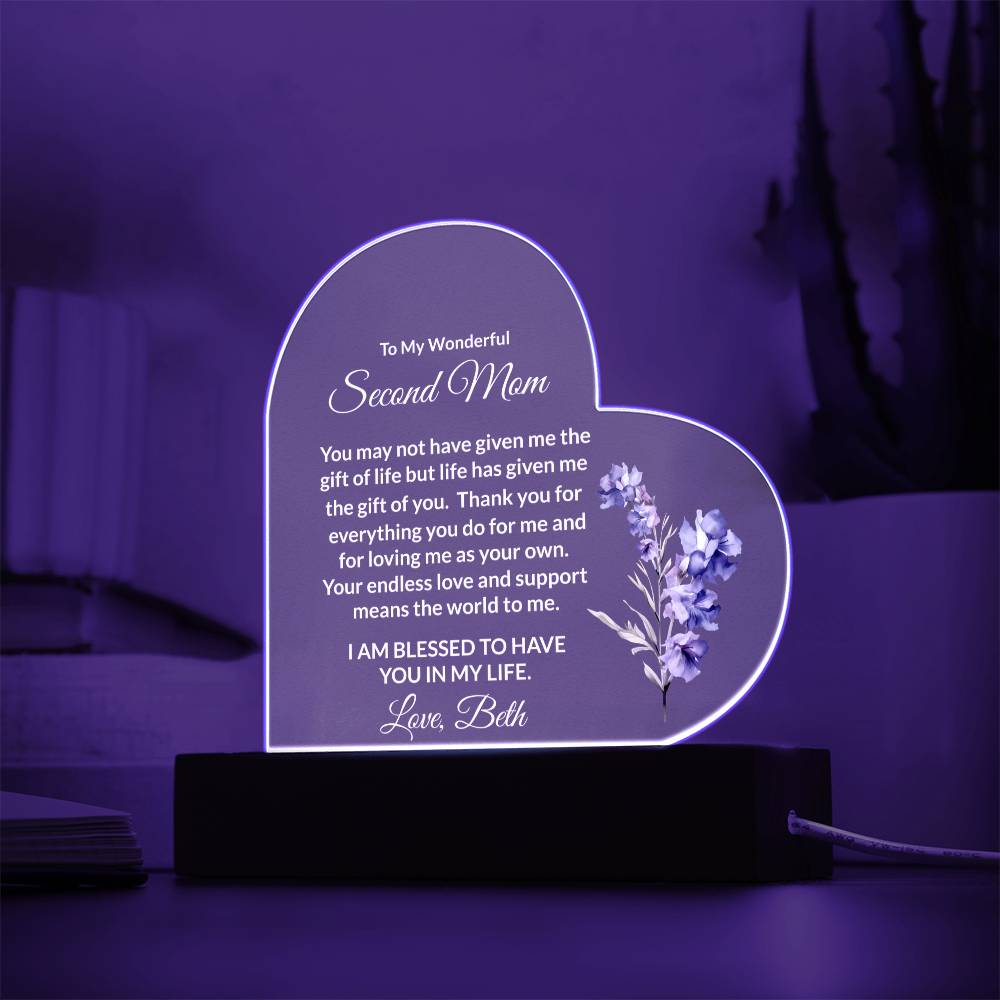 Second Mom Lighted Plaque Gift with Personalized Birthflower