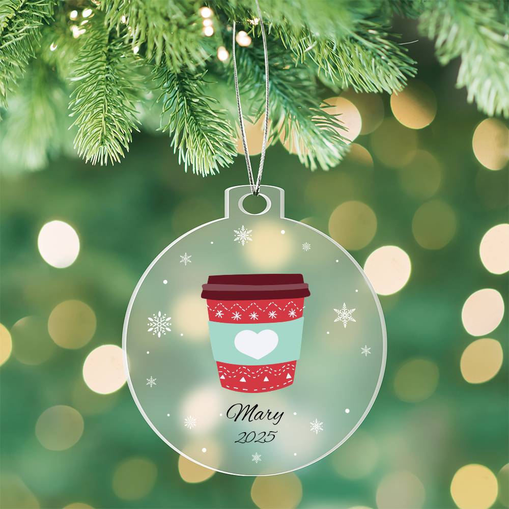 Coffee Cup Christmas Ornament Acrylic Ornament Plaque