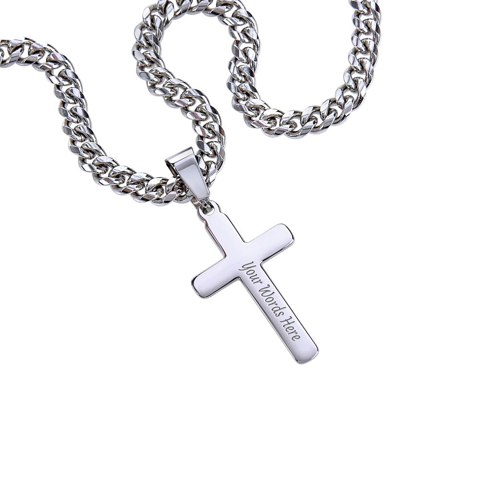 Personalized Stepdad Cross with Cuban Link Chain