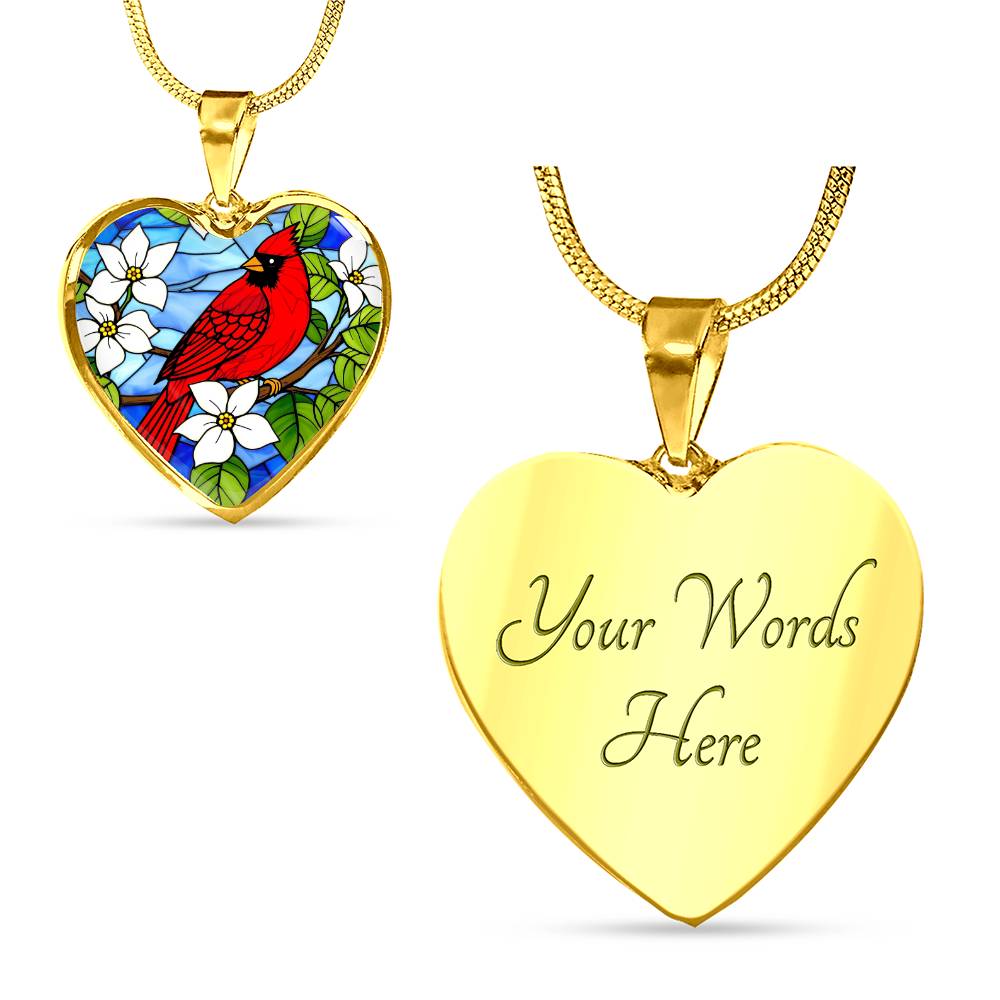 Cardinal Faux Stain Glass Pendant Necklace