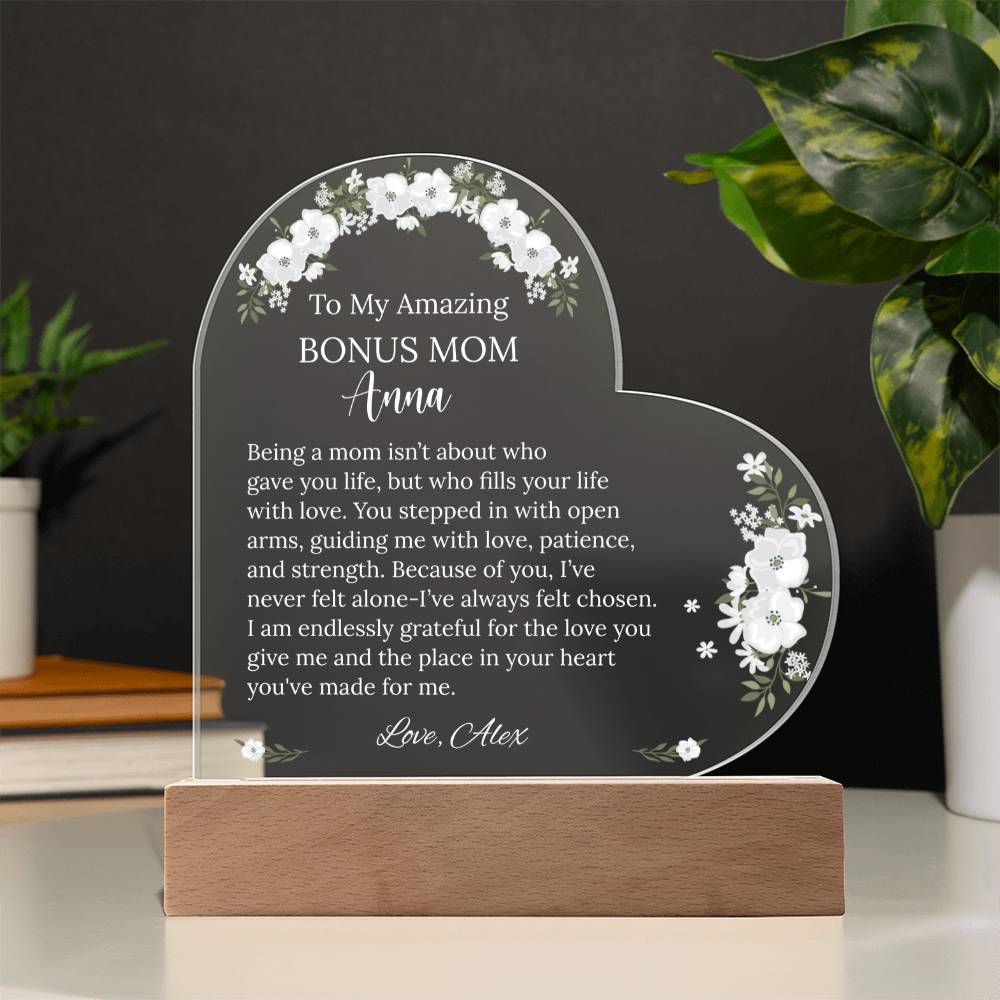 Bonus Mom Acrylic Heart Plaque