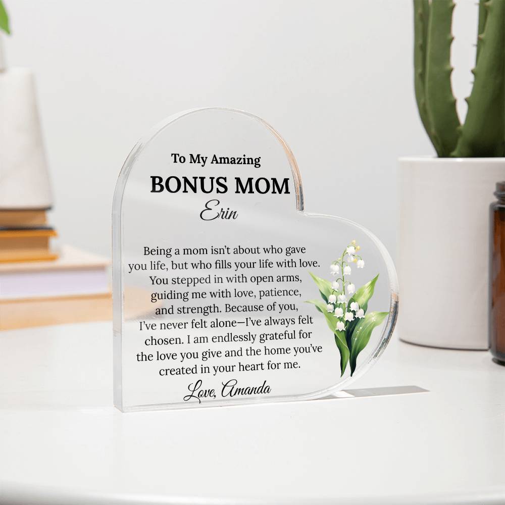 Personalized Bonus Mom Heart Plaque
