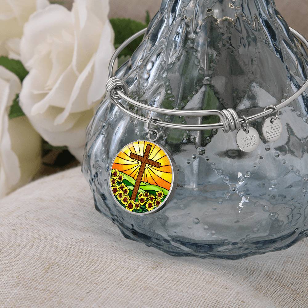 Sunflower Cross Floral Pendant Necklace