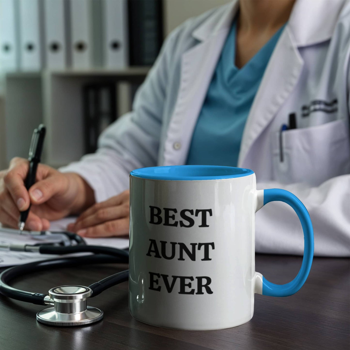 Best Aunt Ever Mug, Personalized Photo Mug, Custom Coffee Cup, Aunt Gift Idea, Color Accent Ceramic Mug, Two Tone Cup, 11oz 15oz