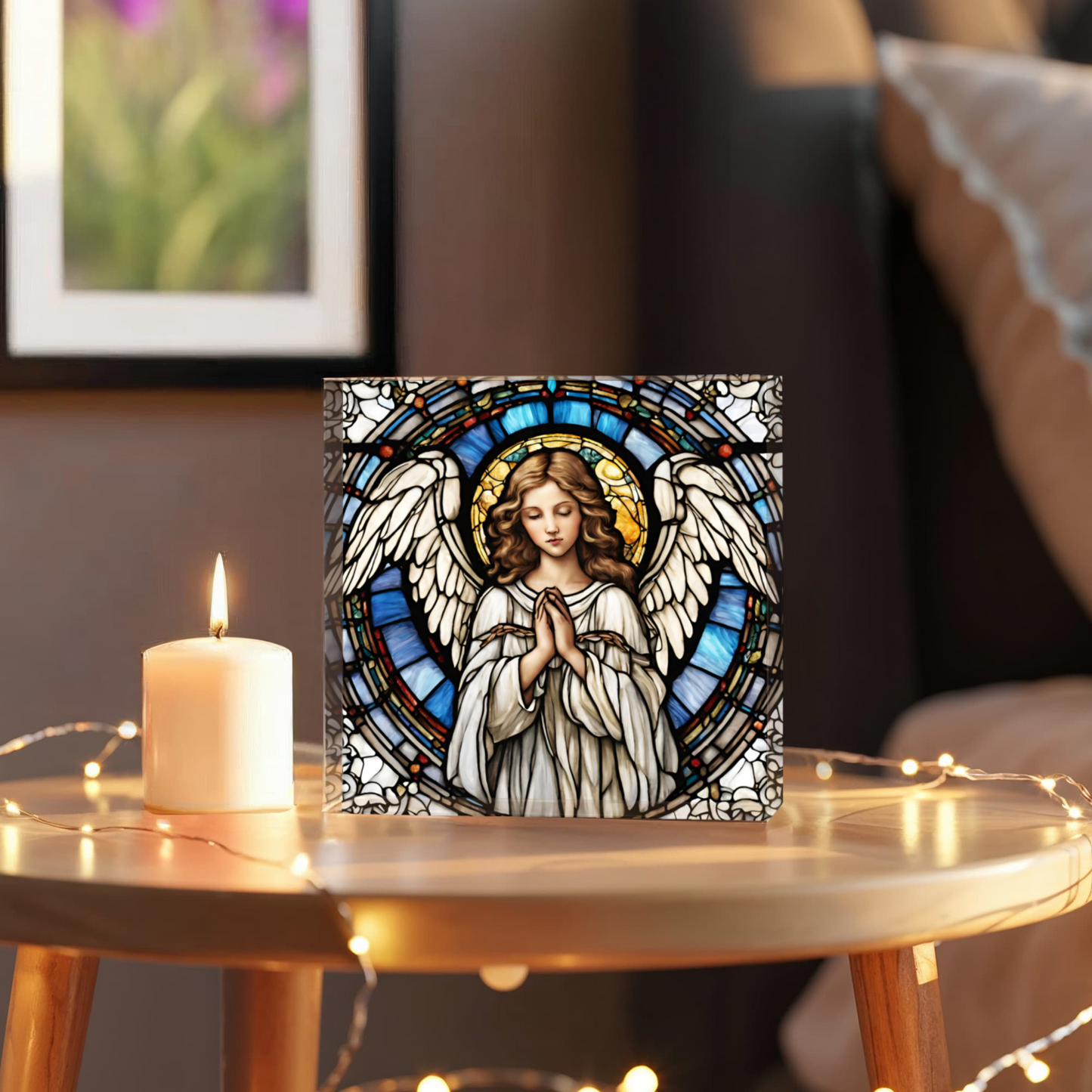 Stained Glass Angel Acrylic Block, Decorative Angel Artwork, Inspirational Home Decor, Elegant Religious Gift, Spiritual Keepsake