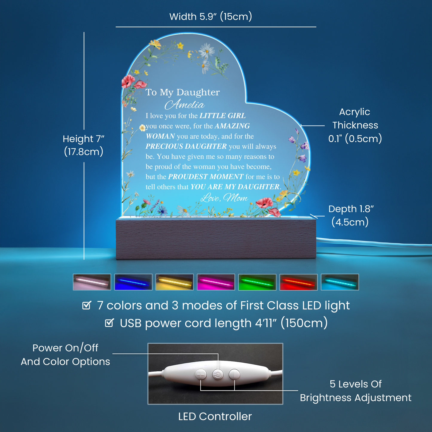 Personalized daughter Acrylic Heart Plaque