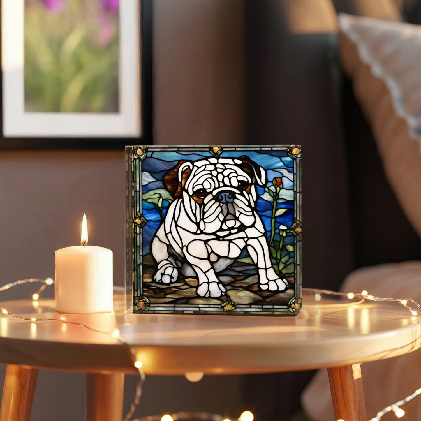 Bulldog Stained Glass Style Acrylic Decor