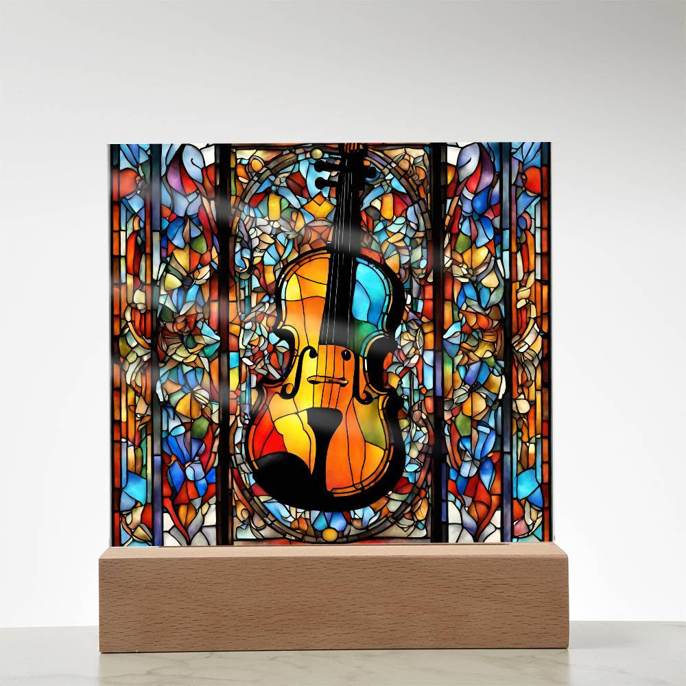 LED Musician Gift Faux Stained Glass Violin Perfect Birthday Present for Music Lovers