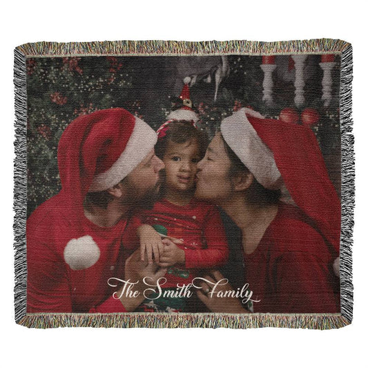 Custom Family Photo Blanket, Personalized Christmas Gifts for Grandma, Custom Blanket with Text, Woven Picture Blanket-[Heartfelt Family Gift]
